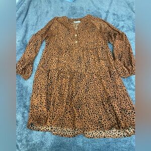 Elegant Leopard Print Midi Dress - Brown